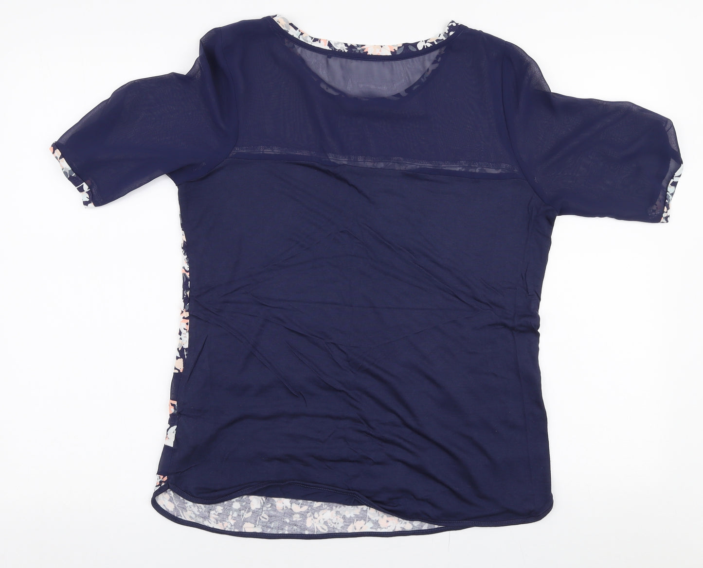 NEXT Womens Blue Floral Viscose Basic Blouse Size 10 Round Neck