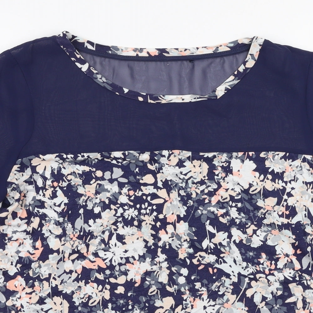 NEXT Womens Blue Floral Viscose Basic Blouse Size 10 Round Neck