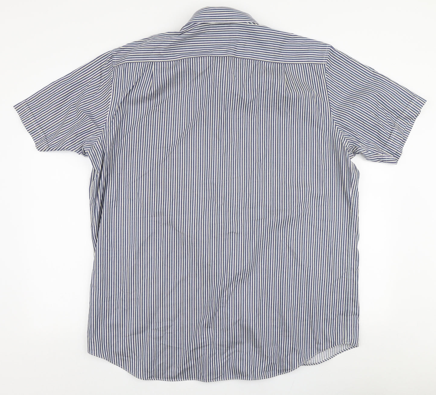 Marks and Spencer Mens Blue Striped Cotton  Button-Up Size 17 Collared Button