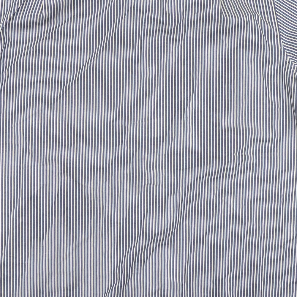 Marks and Spencer Mens Blue Striped Cotton  Button-Up Size 17 Collared Button