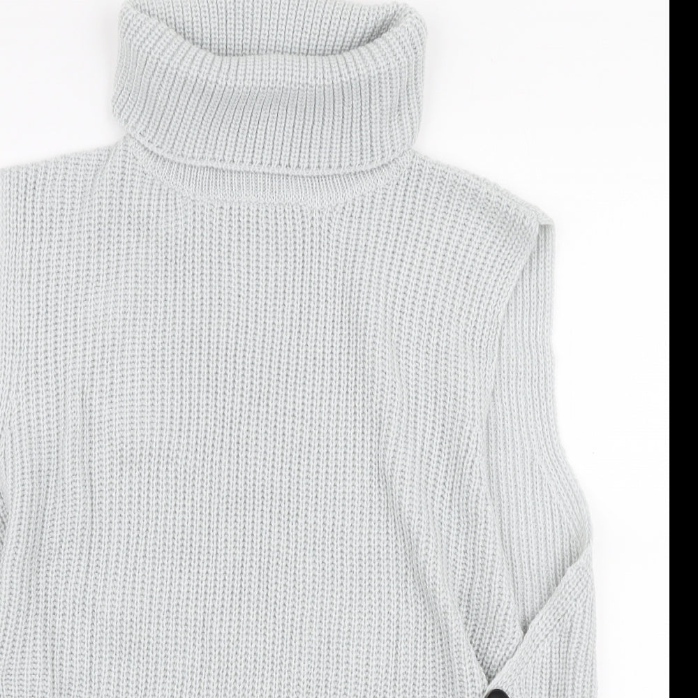 SheIn Womens Blue Roll Neck  Acrylic Vest Jumper Size 2XL   - side slits