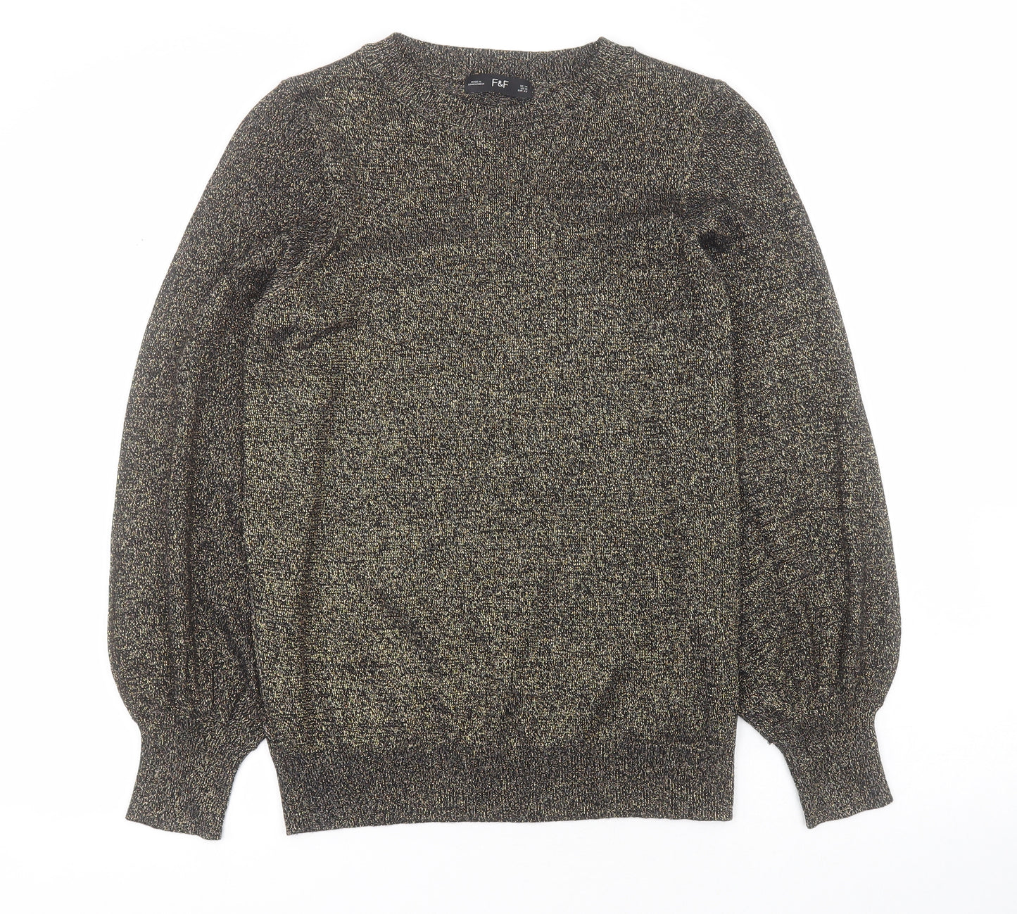 F&F Womens Gold Crew Neck  Viscose Pullover Jumper Size 14