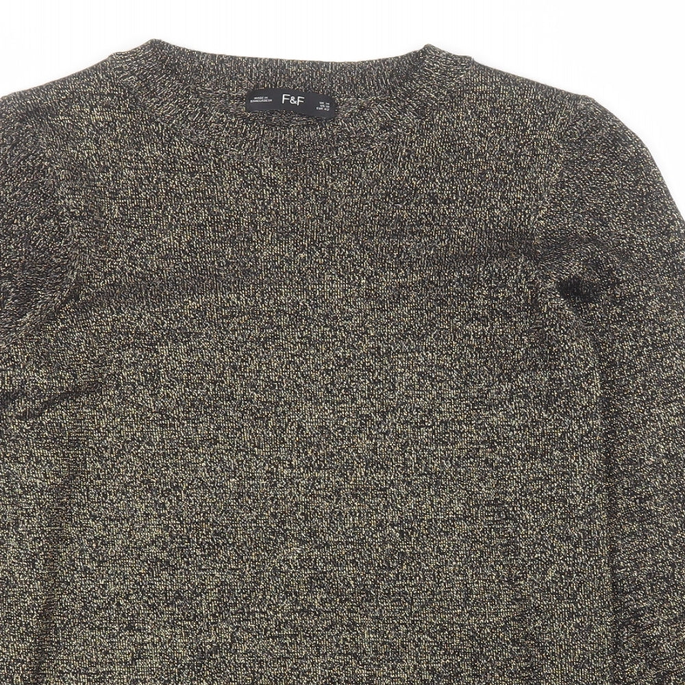 F&F Womens Gold Crew Neck  Viscose Pullover Jumper Size 14