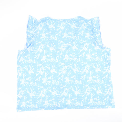 Dunnes Womens Blue Floral Polyester Basic Tank Size 2XL V-Neck