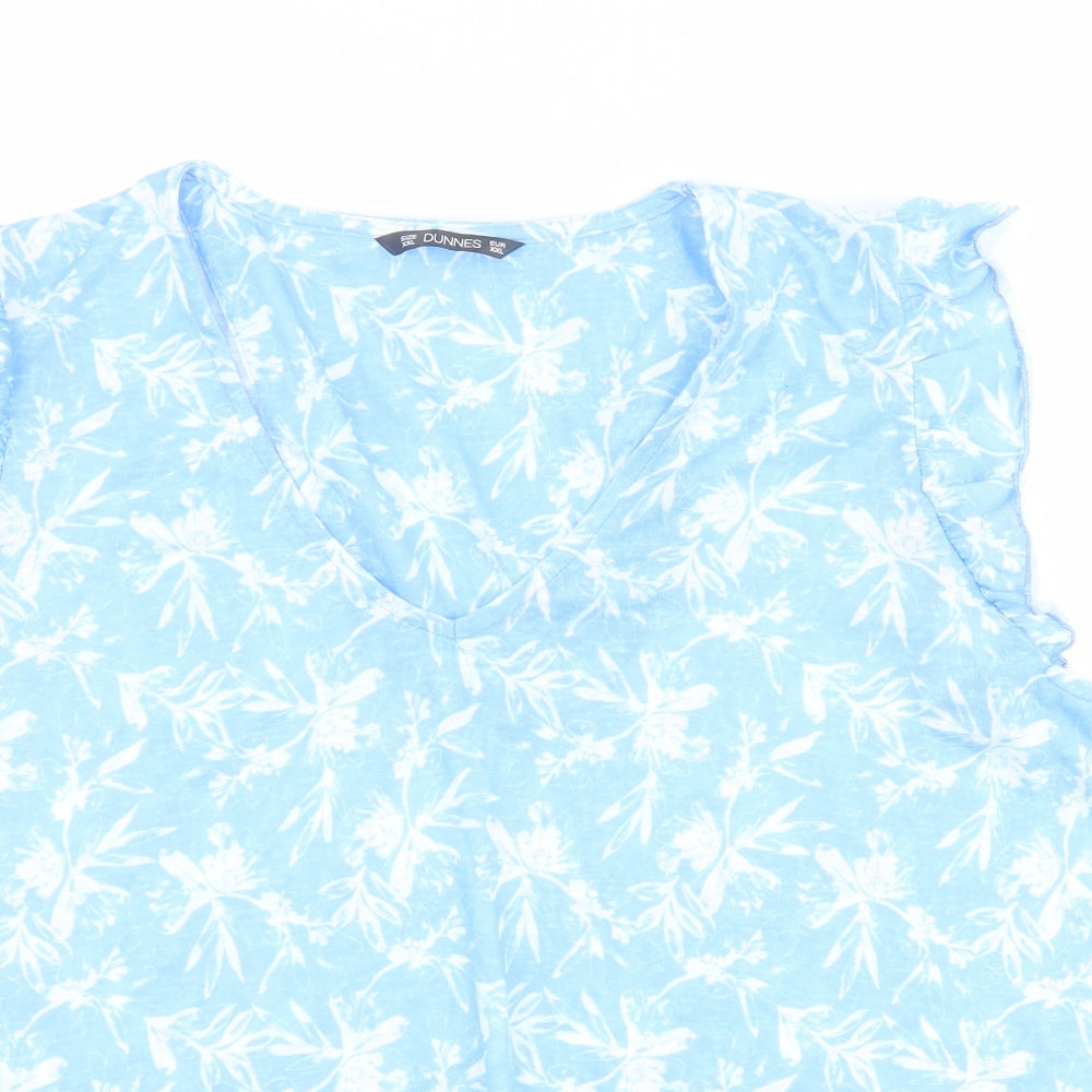Dunnes Womens Blue Floral Polyester Basic Tank Size 2XL V-Neck