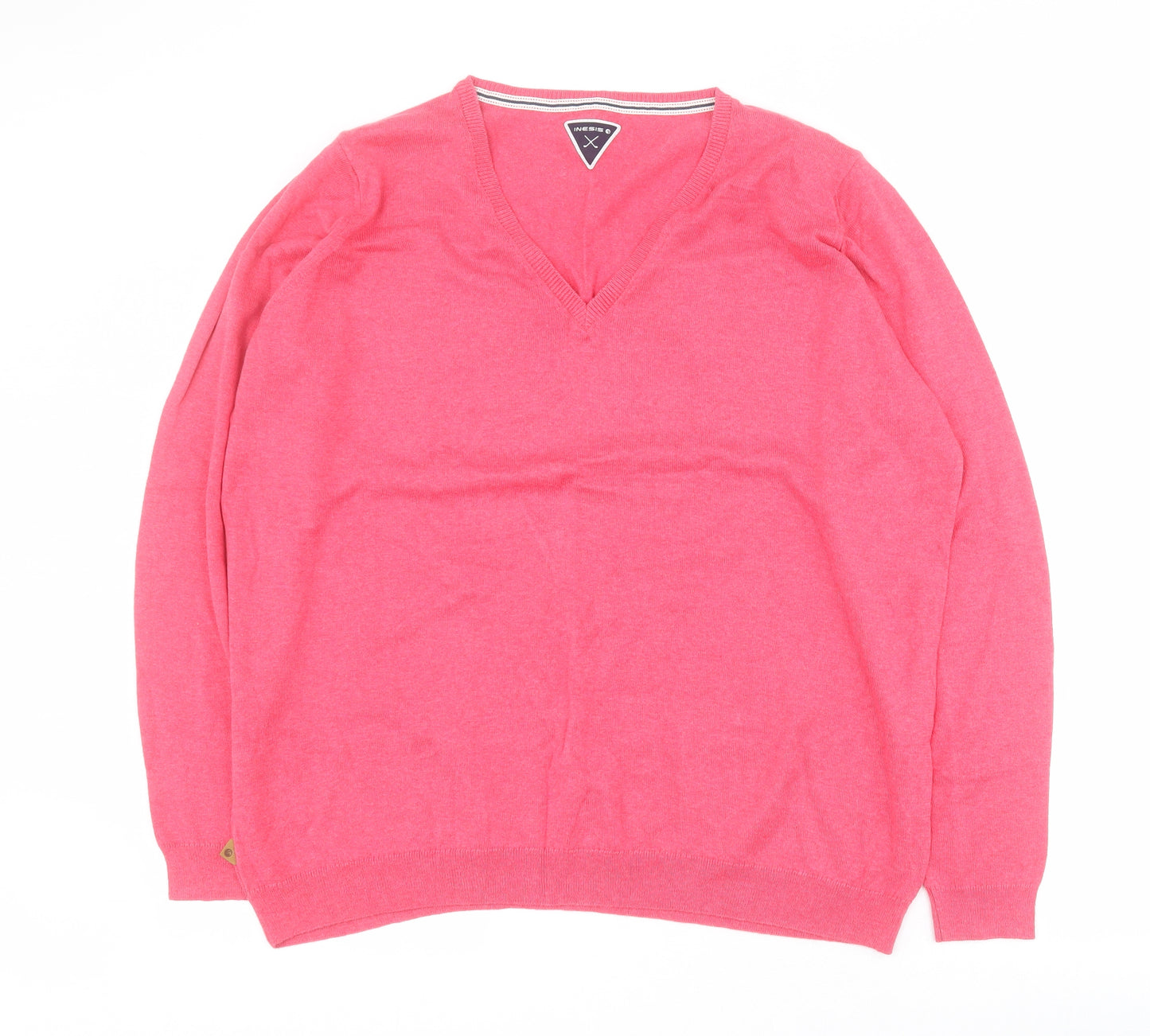DECATHLON Mens Pink V-Neck  Cotton Pullover Jumper Size 2XL