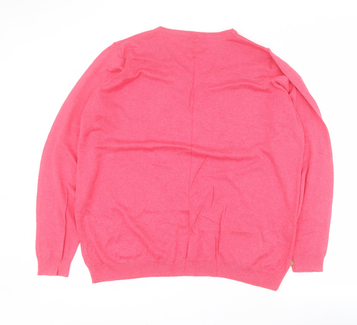 DECATHLON Mens Pink V-Neck  Cotton Pullover Jumper Size 2XL