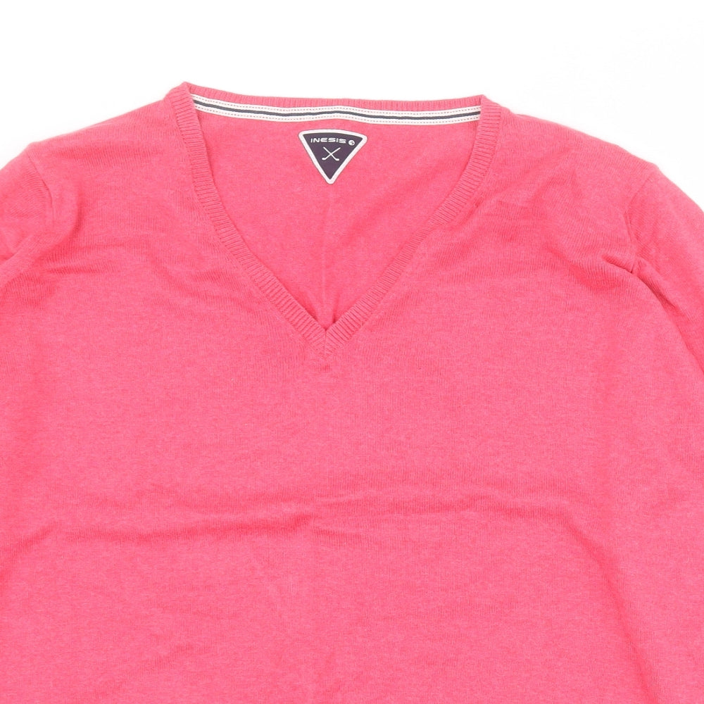 DECATHLON Mens Pink V-Neck  Cotton Pullover Jumper Size 2XL