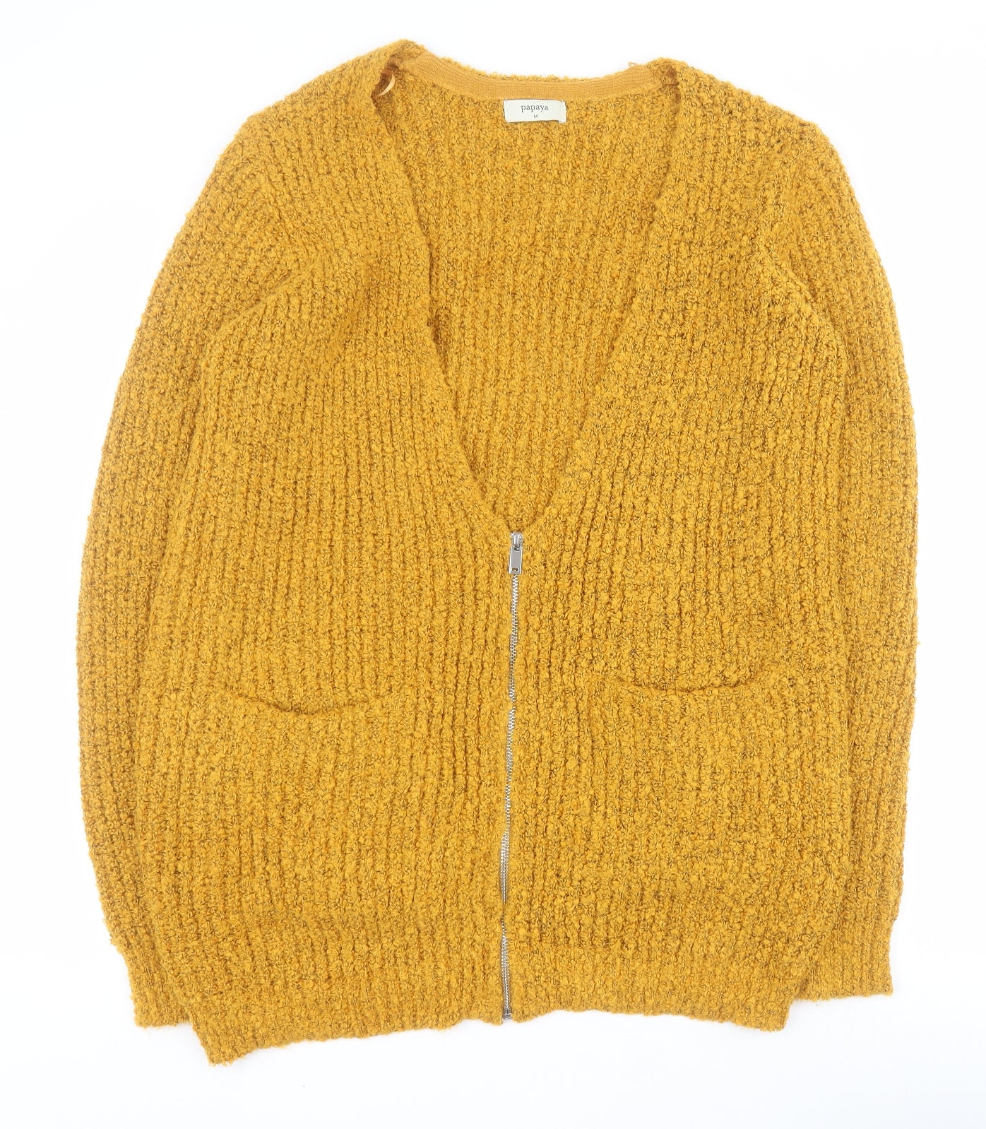 Matalan Womens Yellow V-Neck  Acrylic Cardigan Jumper Size M