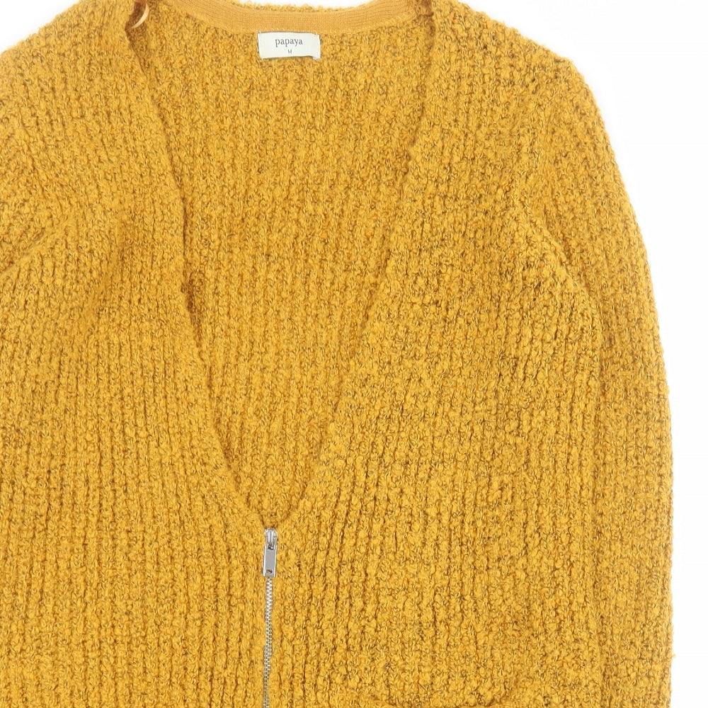 Matalan Womens Yellow V-Neck  Acrylic Cardigan Jumper Size M
