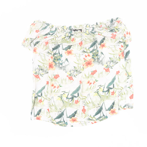 Peacocks Womens White Floral Viscose Basic T-Shirt Size 8 Off the Shoulder