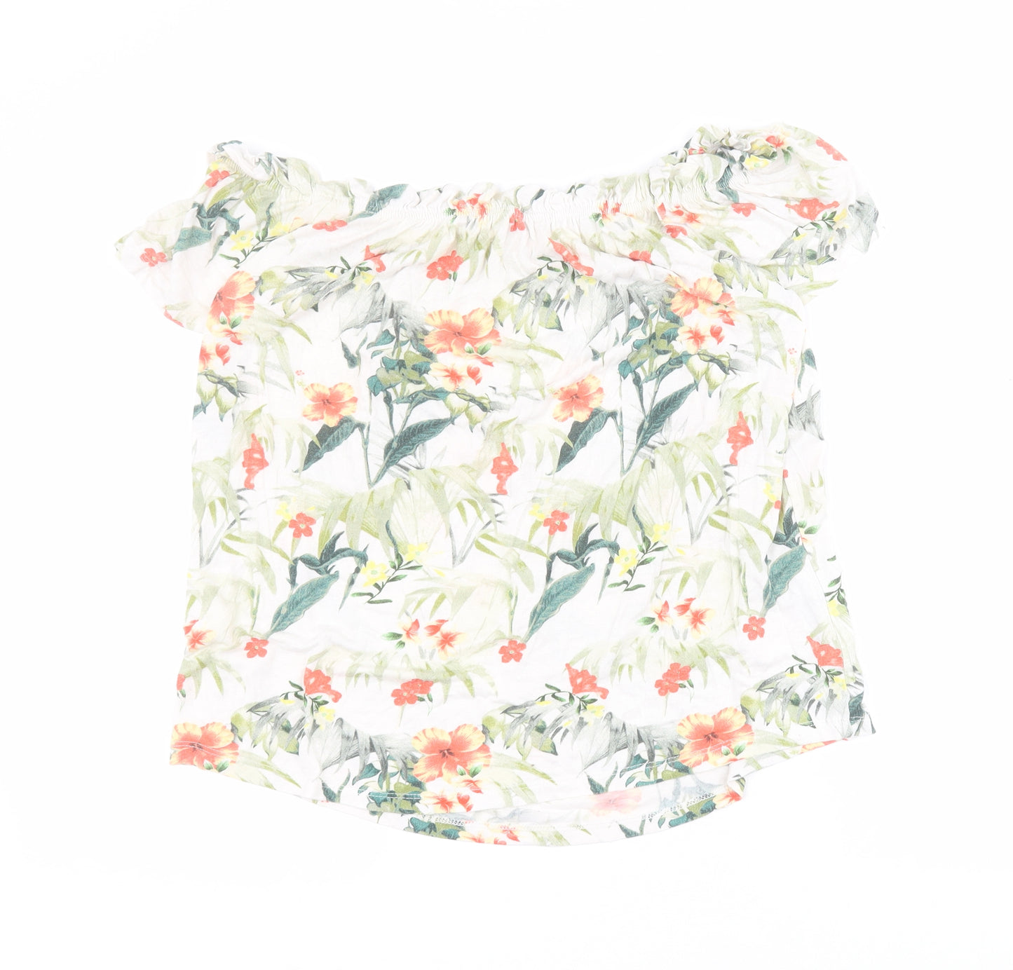 Peacocks Womens White Floral Viscose Basic T-Shirt Size 8 Off the Shoulder