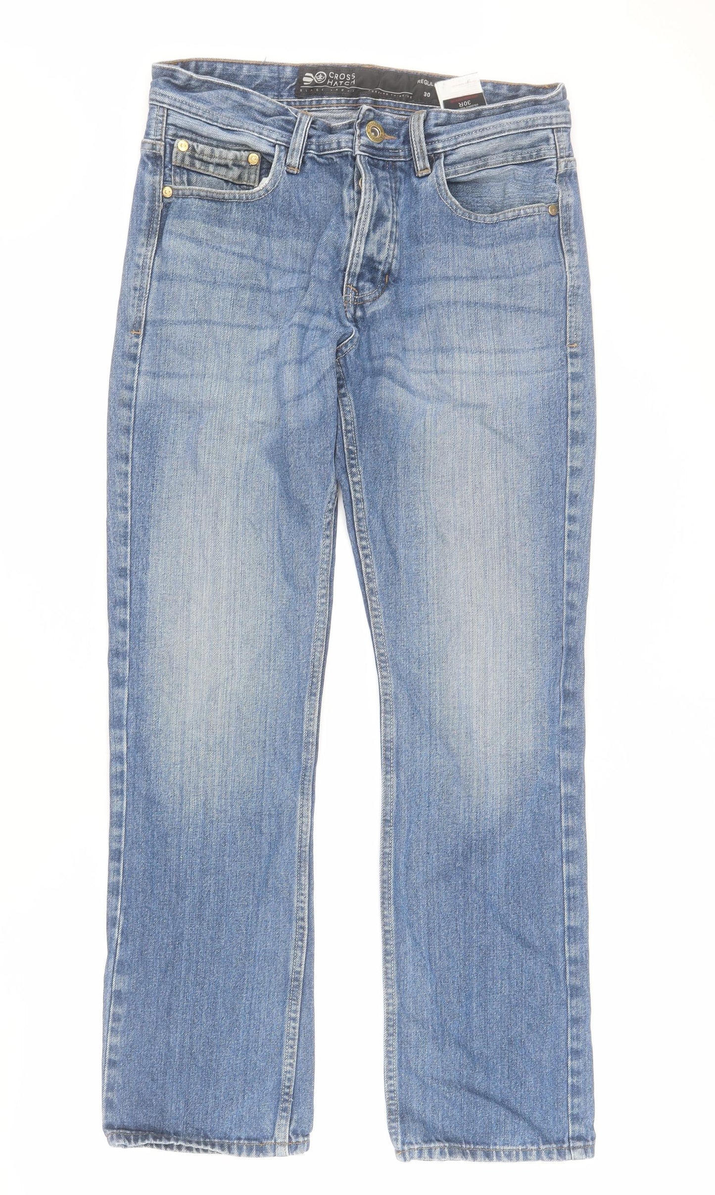 Crosshatch Mens Blue  Cotton Straight Jeans Size S L28 in Regular Button