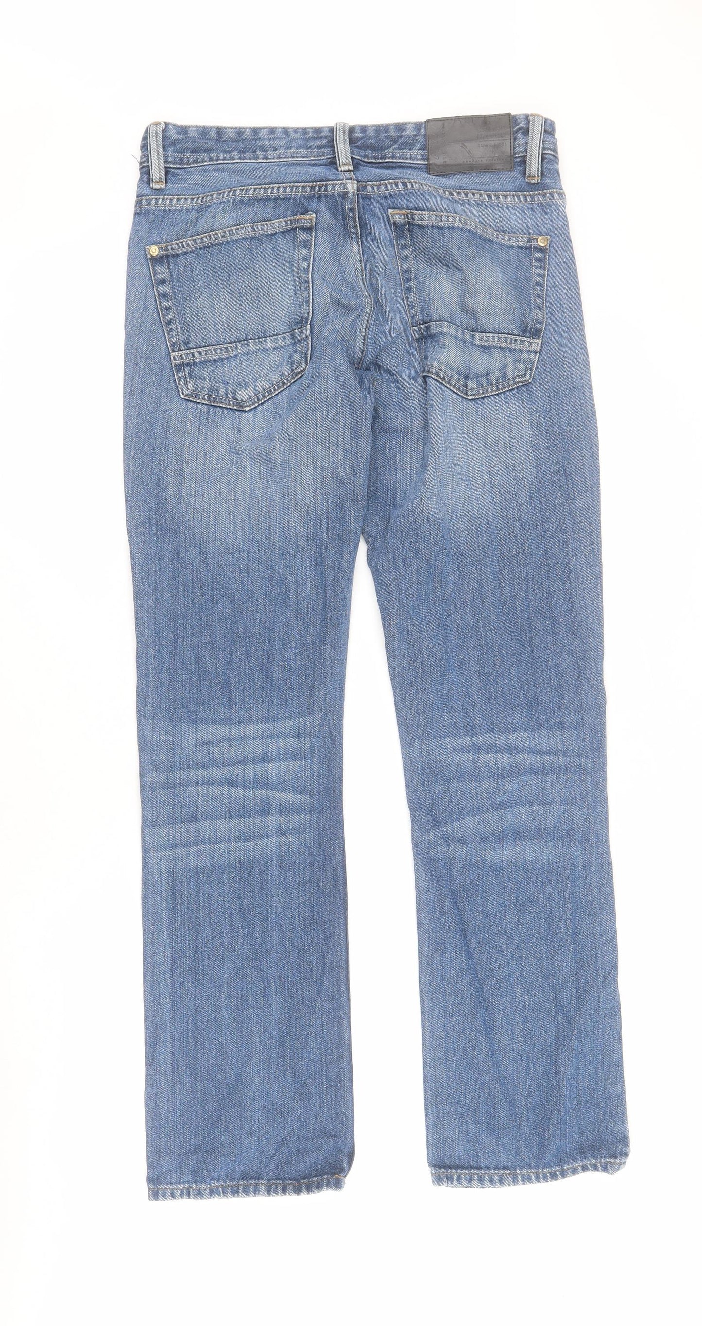 Crosshatch Mens Blue  Cotton Straight Jeans Size S L28 in Regular Button