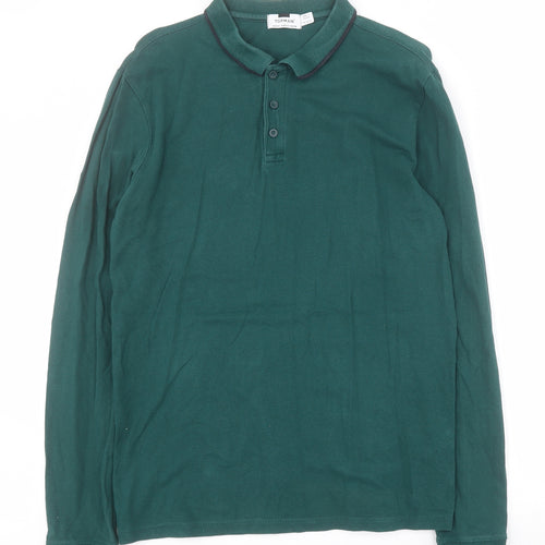 Topman Mens Green  Cotton  Polo Size L Collared Button