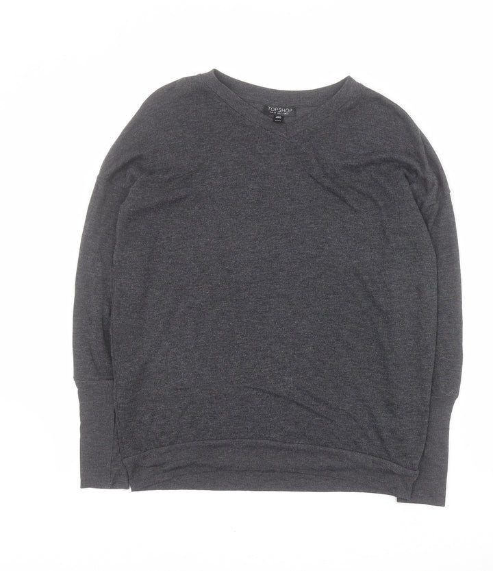 Topshop Womens Grey V-Neck  Polyester Pullover Jumper Size 6