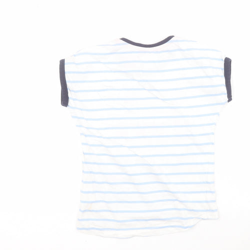Summer Days Girls Blue Striped 100% Cotton Pullover T-Shirt Size 3-4 Years Round Neck Pullover - Slogan