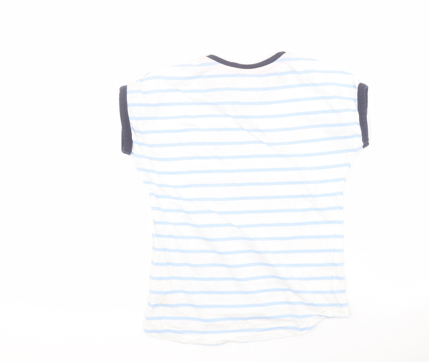 Summer Days Girls Blue Striped 100% Cotton Pullover T-Shirt Size 3-4 Years Round Neck Pullover - Slogan