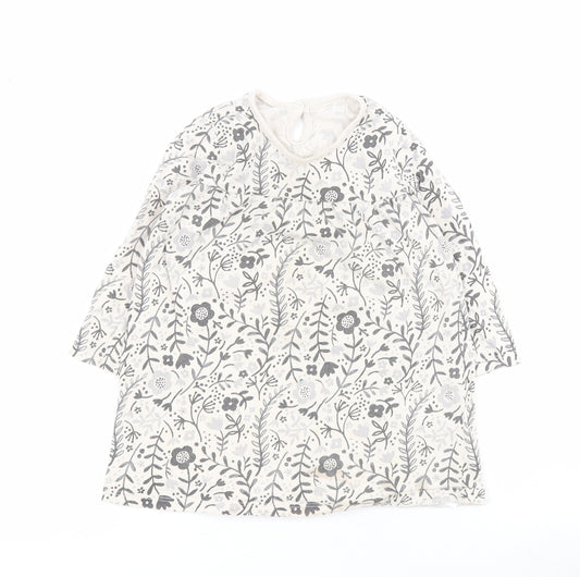 Front view of George Baby Beige Floral 100% Cotton T-Shirt Dress, size 12-18, Months Round Neck Button