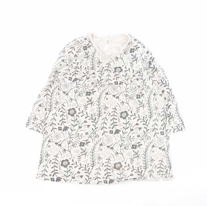 George Baby Beige Floral 100% Cotton T-Shirt Dress Size 12-18 Months Round Neck Button