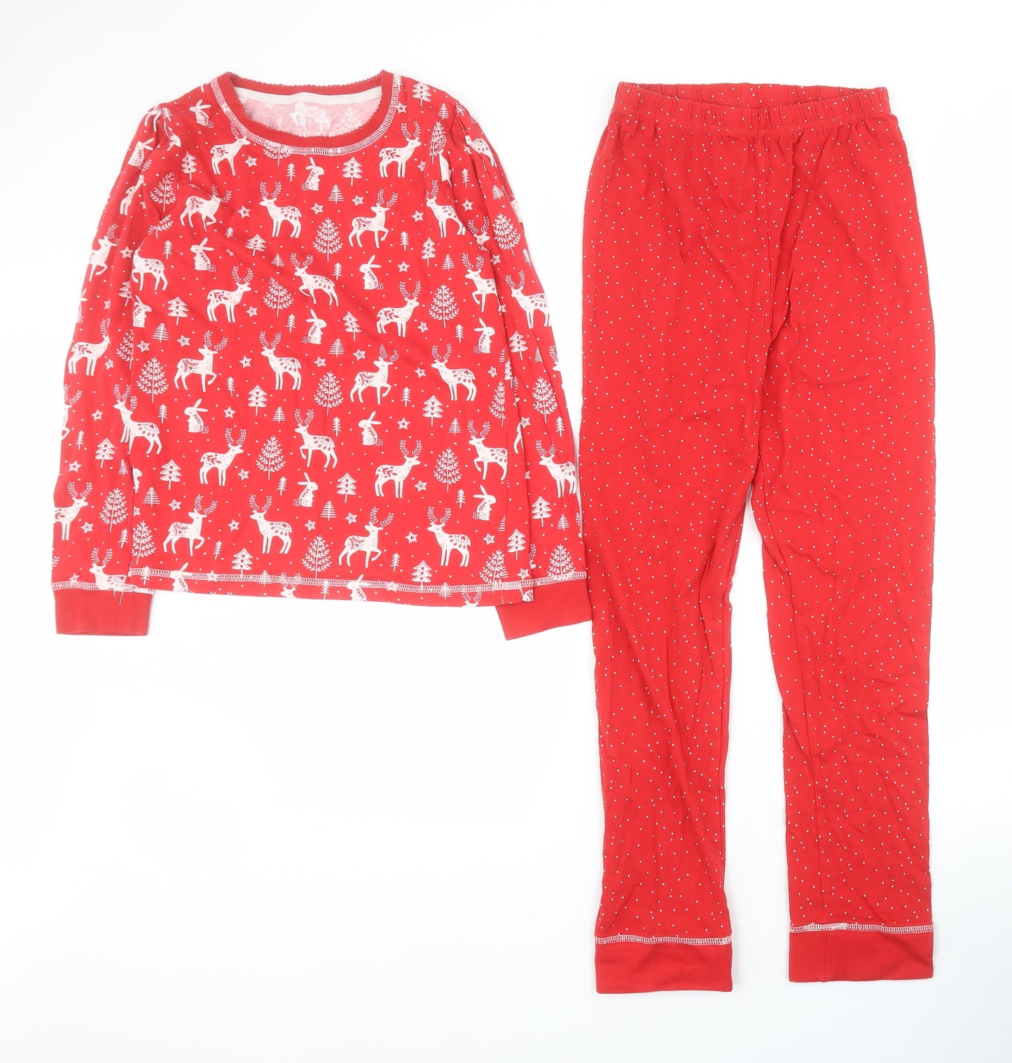 TU Girls Red Polka Dot 100% Cotton Top Pyjama Set Size 11-12 Years  Pullover - Christmas