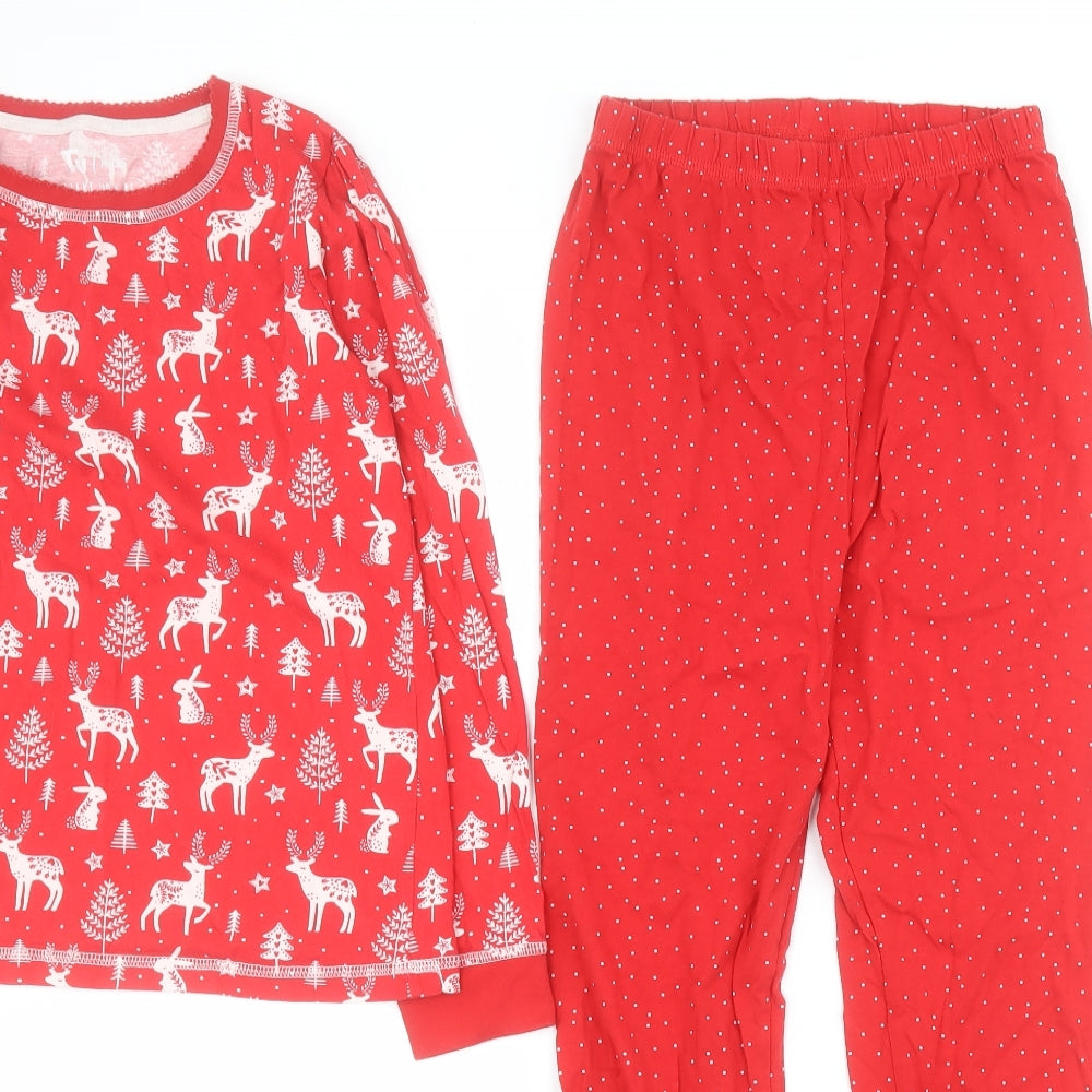 TU Girls Red Polka Dot 100% Cotton Top Pyjama Set Size 11-12 Years  Pullover - Christmas