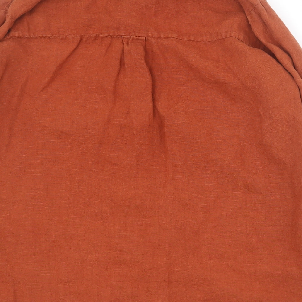 Zara Womens Orange  Linen Basic Button-Up Size L Collared