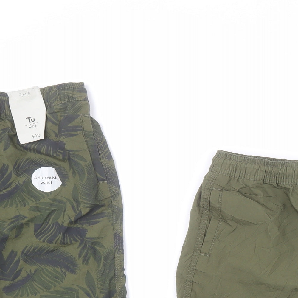 TU Boys Green  Cotton Chino Shorts Size 10 Years  Regular Tie