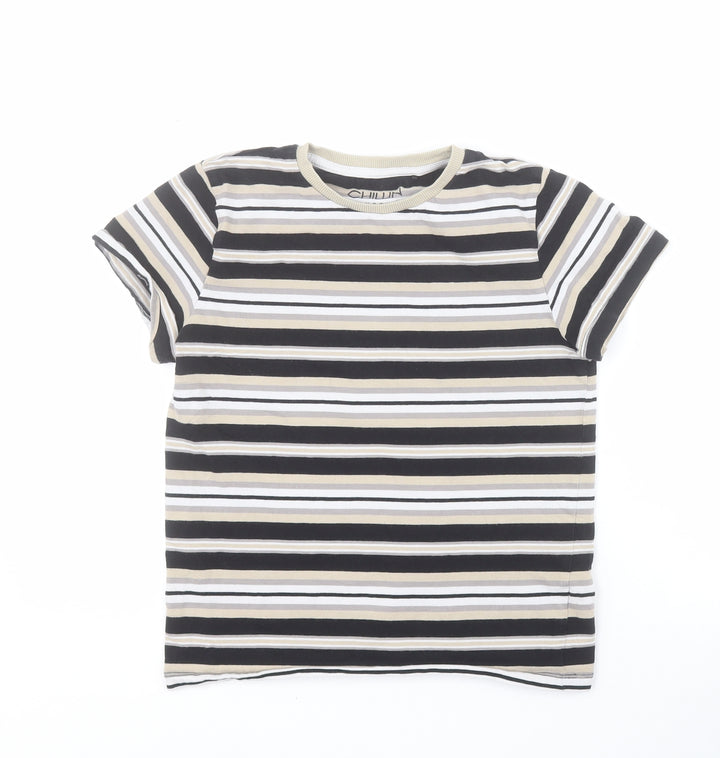 NEXT Boys Brown Striped 100% Cotton Pullover T-Shirt Size 11 Years Crew Neck Pullover