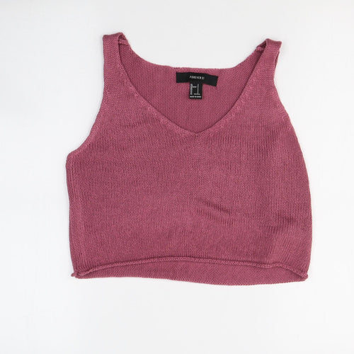 FOREVER 21 Womens Pink  Acrylic Cropped T-Shirt Size S Round Neck