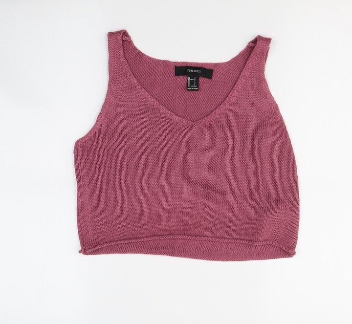 FOREVER 21 Womens Pink Acrylic Cropped T-Shirt Size S Round Neck