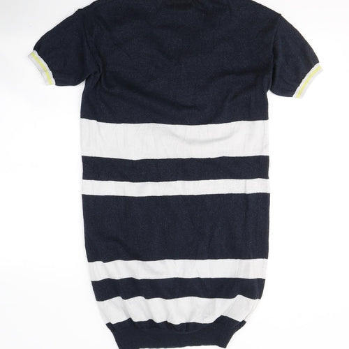 NEXT Womens Blue Striped Cotton Jumper Dress  Size 10  V-Neck Pullover