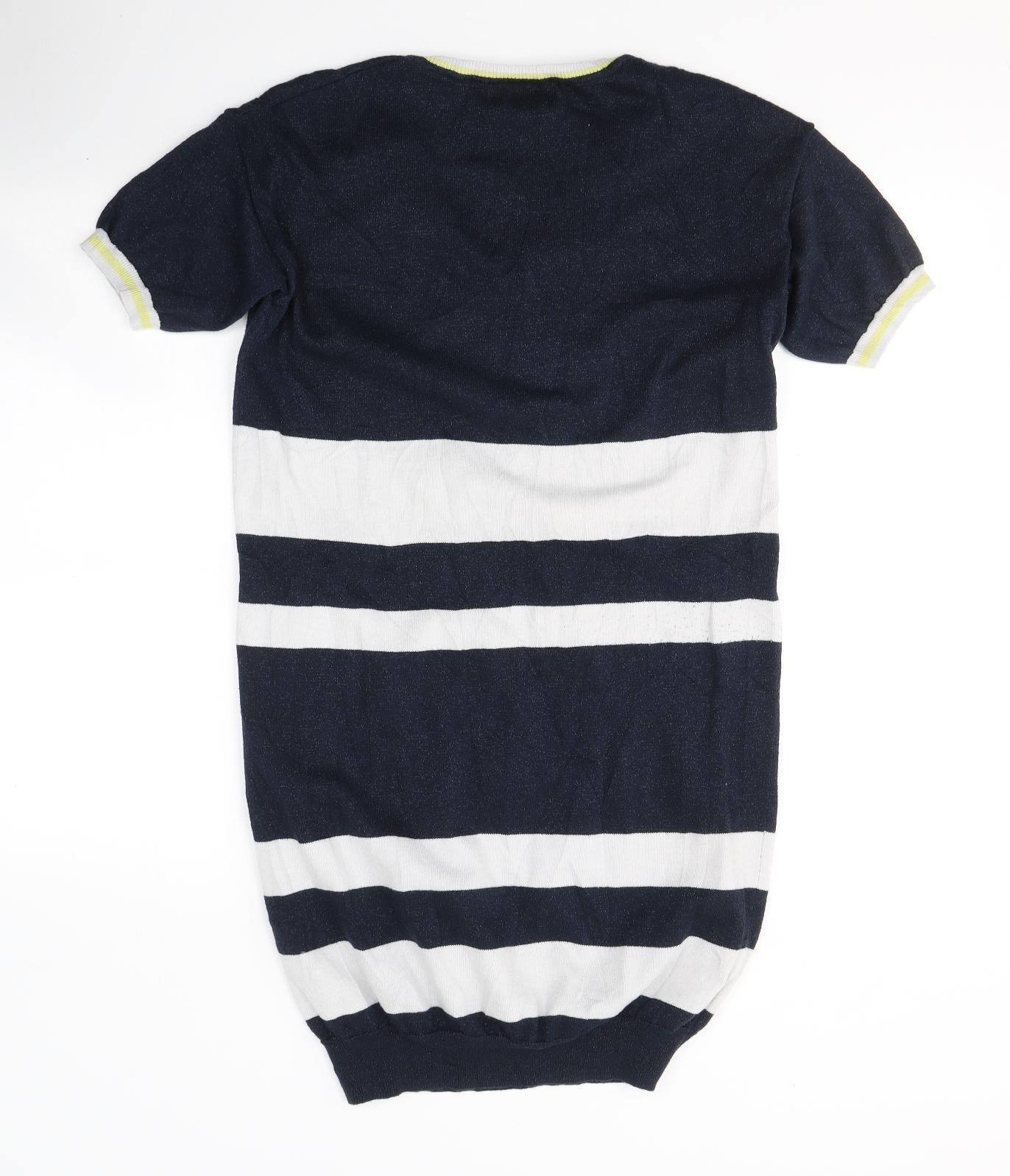 NEXT Womens Blue Striped Cotton Jumper Dress  Size 10  V-Neck Pullover