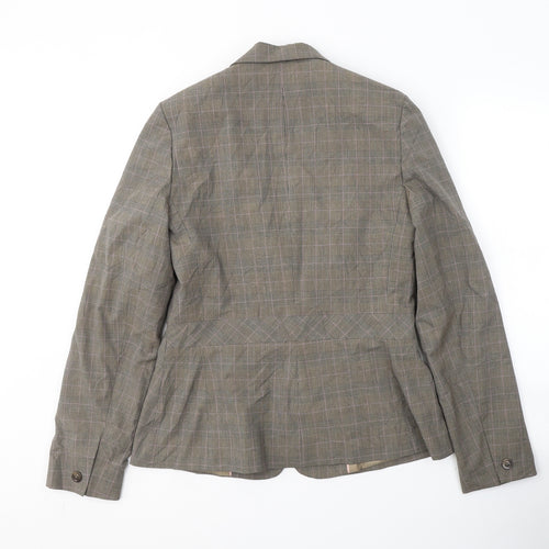 AMARANTO Womens Brown Plaid Polyester Jacket Blazer Size 12
