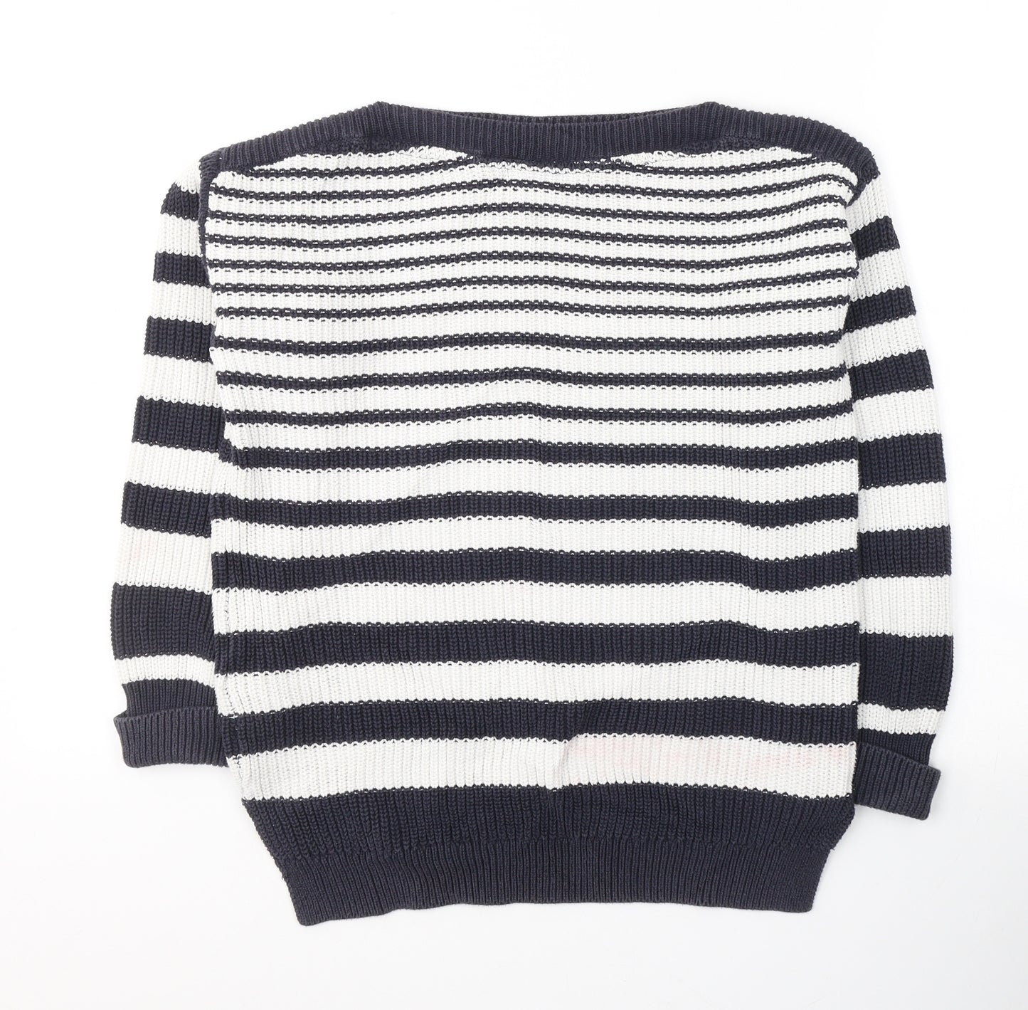 Marks and Spencer Womens White Boat Neck Striped Cotton Pullover Jumper Size M