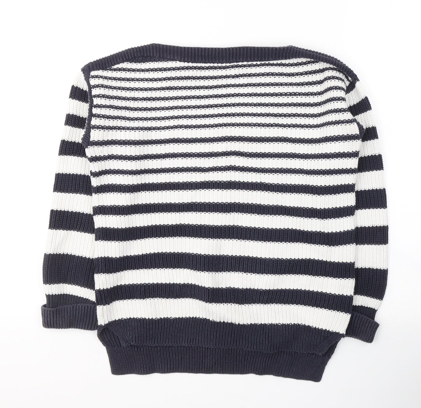 Marks and Spencer Womens White Boat Neck Striped Cotton Pullover Jumper Size M