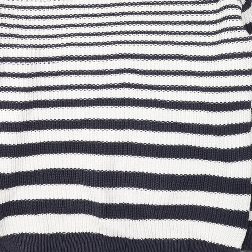 Marks and Spencer Womens White Boat Neck Striped Cotton Pullover Jumper Size M
