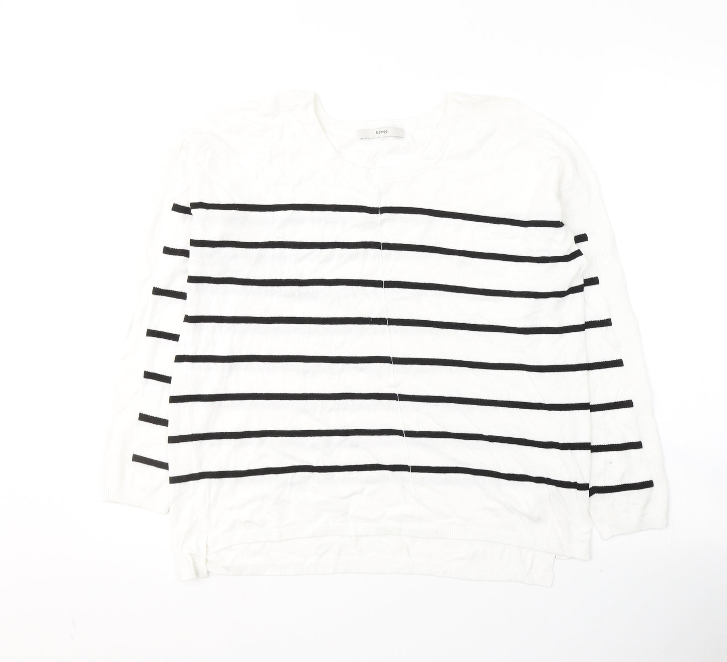 George Womens White Round Neck Striped Viscose Pullover Jumper Size 14   - Cut out shoulders detail