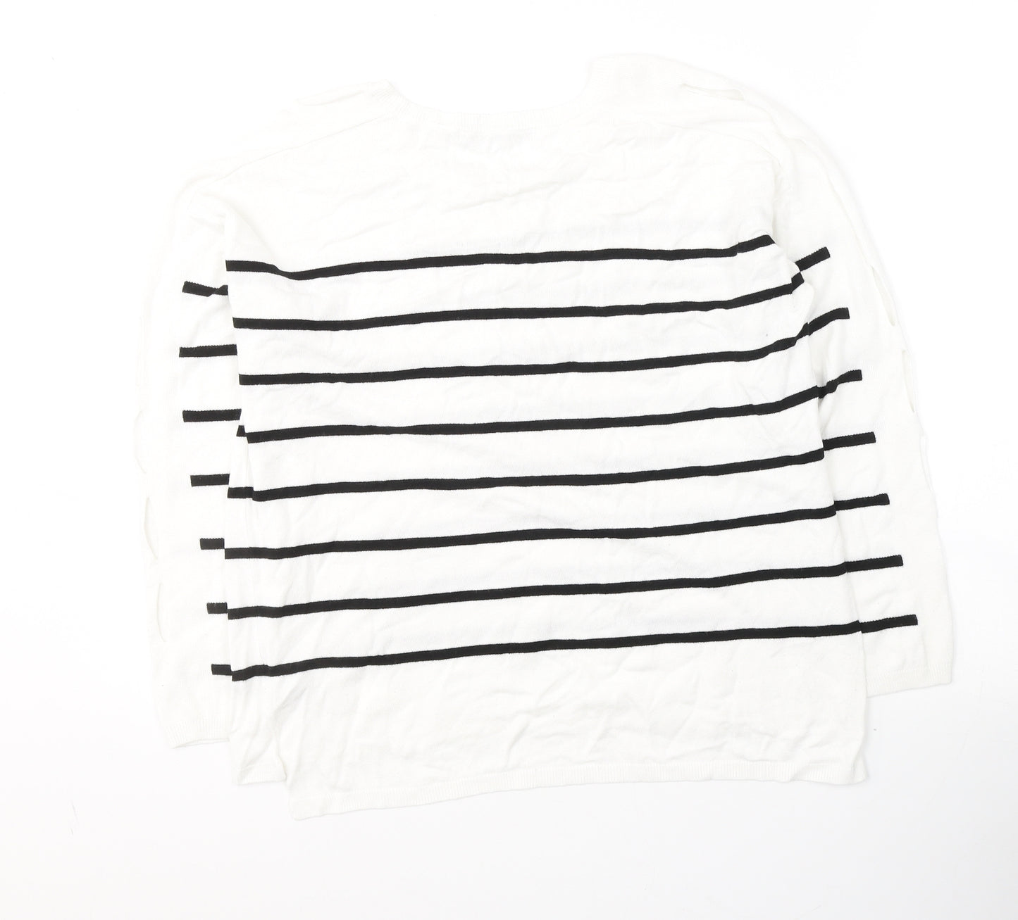 George Womens White Round Neck Striped Viscose Pullover Jumper Size 14   - Cut out shoulders detail