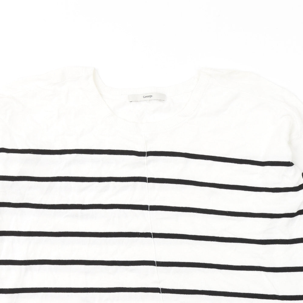 George Womens White Round Neck Striped Viscose Pullover Jumper Size 14   - Cut out shoulders detail