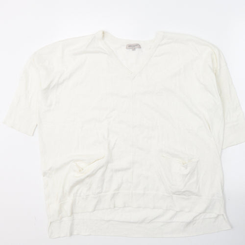 Great Plains Womens White Round Neck  Cotton Pullover Jumper Size M