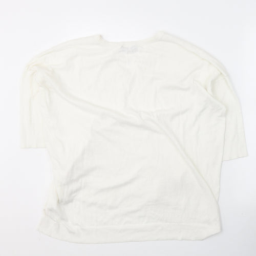Great Plains Womens White Round Neck  Cotton Pullover Jumper Size M