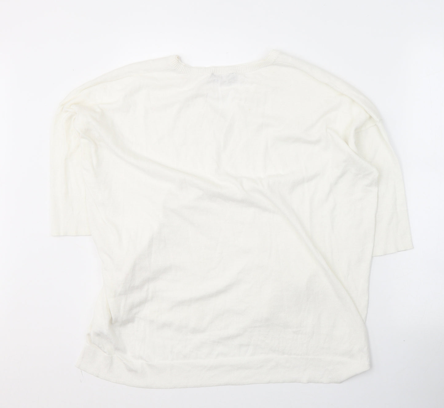 Great Plains Womens White Round Neck  Cotton Pullover Jumper Size M
