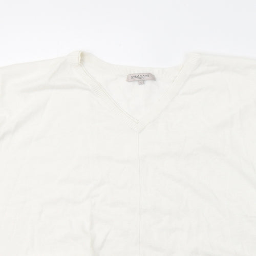 Great Plains Womens White Round Neck  Cotton Pullover Jumper Size M