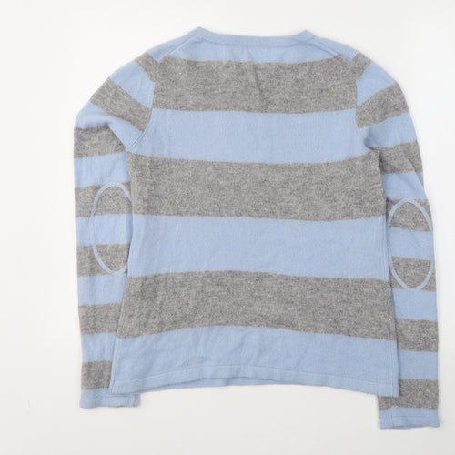 Amphora Mens Blue Round Neck Striped Cashmere Pullover Jumper Size M