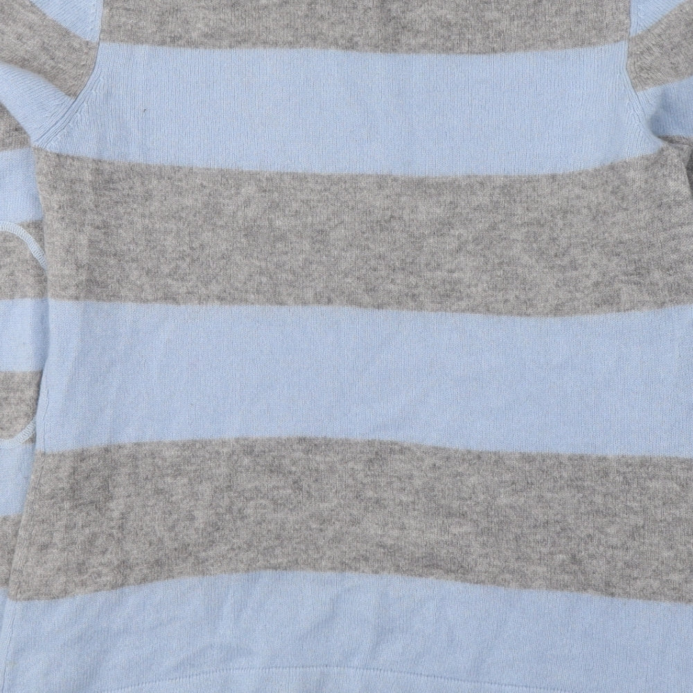 Amphora Mens Blue Round Neck Striped Cashmere Pullover Jumper Size M