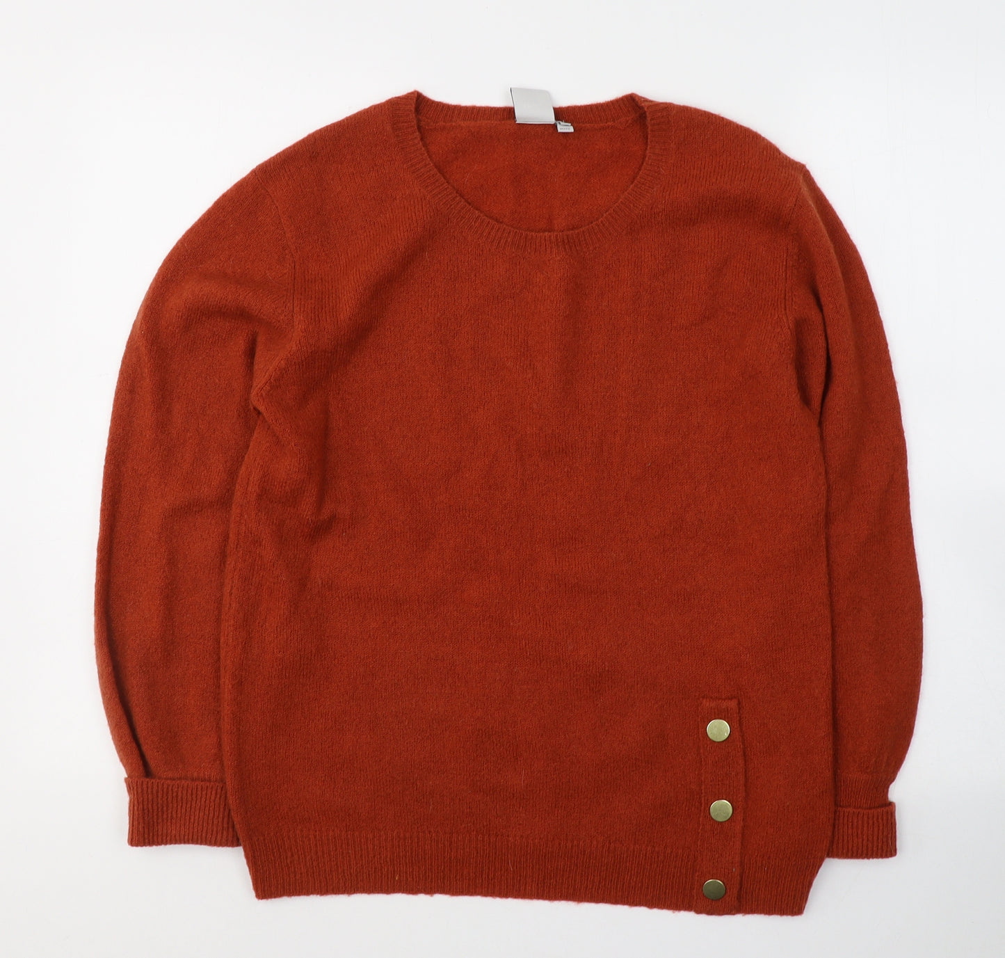 ICHI Womens Orange Round Neck  Acrylic Pullover Jumper Size L