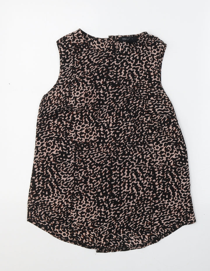 New Look Womens Black Animal Print Polyester Basic Blouse Size 10 Round Neck