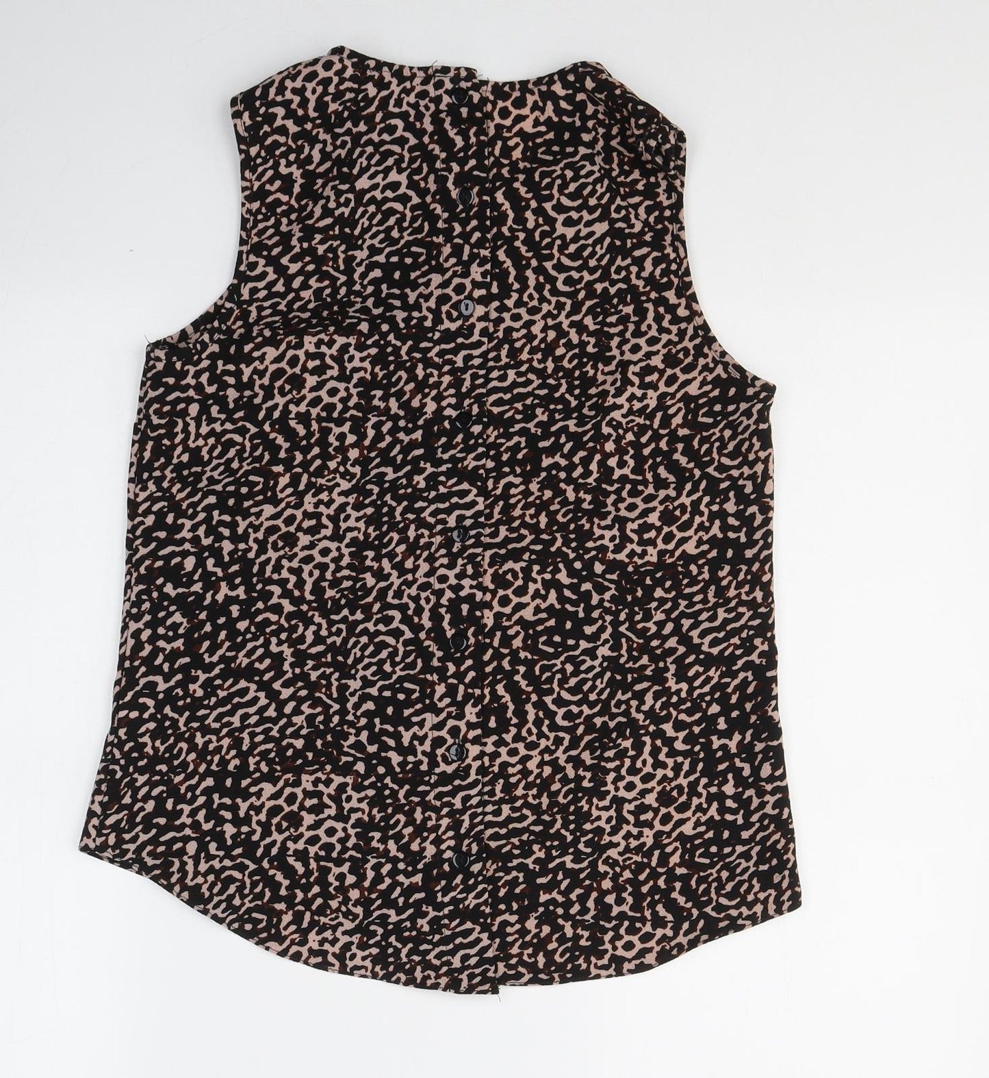 New Look Womens Black Animal Print Polyester Basic Blouse Size 10 Round Neck