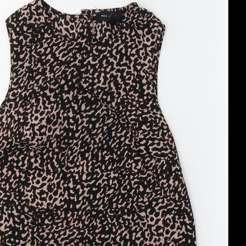 New Look Womens Black Animal Print Polyester Basic Blouse Size 10 Round Neck